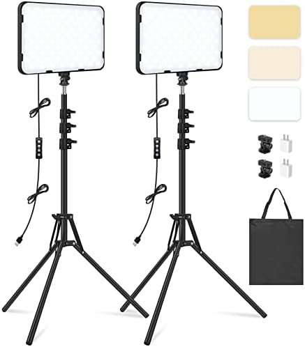 2 Pack LED Video Light with 63'' Tripod Stand, Obeamiu 2500-8500K Dimmable