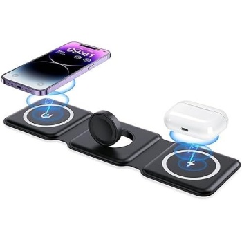 Wireless Charger, Magnetic Foldable 3 in 1 Mag-Safe Charger, Fast Travel